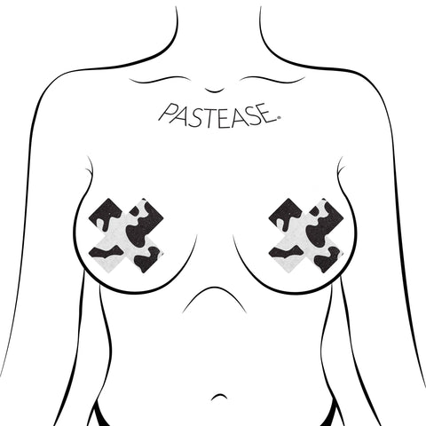 Plus X: Black & White Cow Print Cross Nipple Pasties