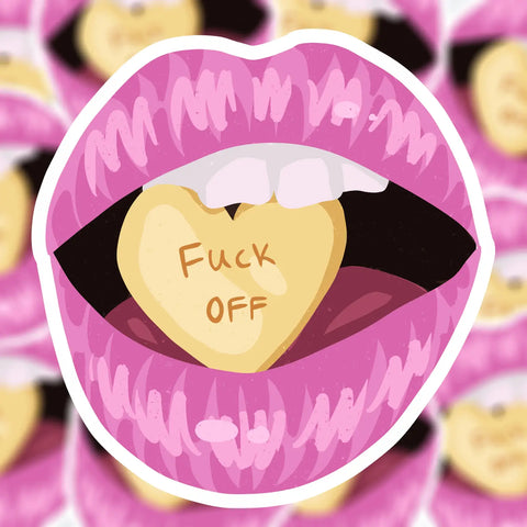 Fuck Off Sweetheart Candy Heart Lips - Vinyl Sticker