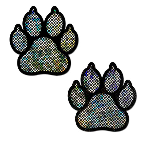 Paw Print Shattered Glass Disco Ball Silver Nipple Pasties