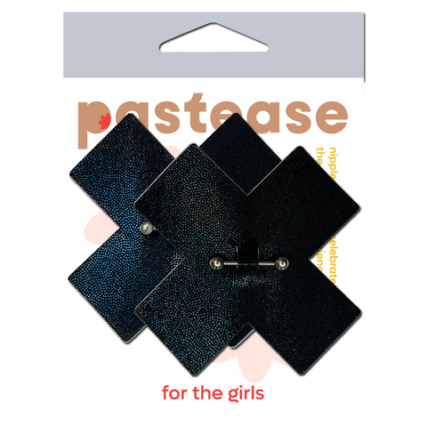 Pierced Pasties: Black Cross X with Barbell Piercing Pasties