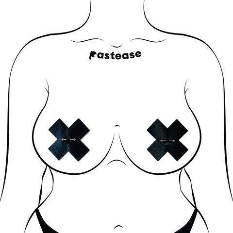 Pierced Pasties: Black Cross X with Barbell Piercing Pasties