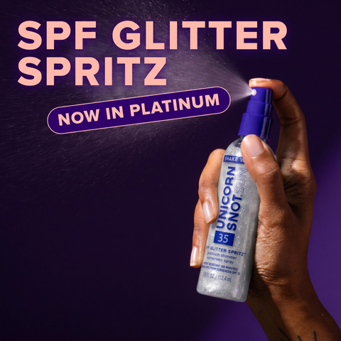 SPF 35 Glitter Spritz | Sunscreen Spray | Platinum