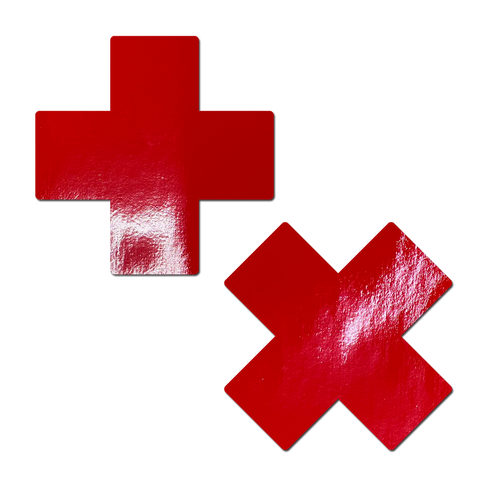 Plus X: Faux Latex Pleather Vinyl Cross Nipple Pasties