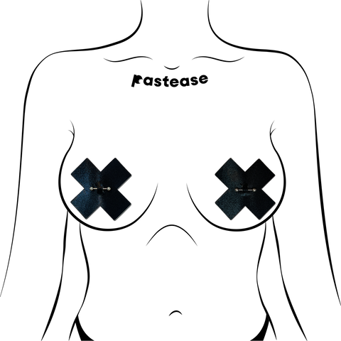 Pierced Pasties: Black Cross X with Barbell Piercing Pasties