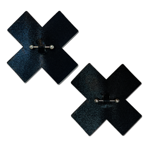 Pierced Pasties: Black Cross X with Barbell Piercing Pasties