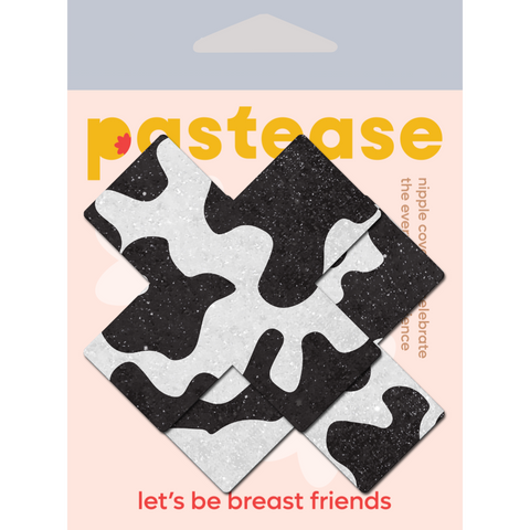 Plus X: Black & White Cow Print Cross Nipple Pasties