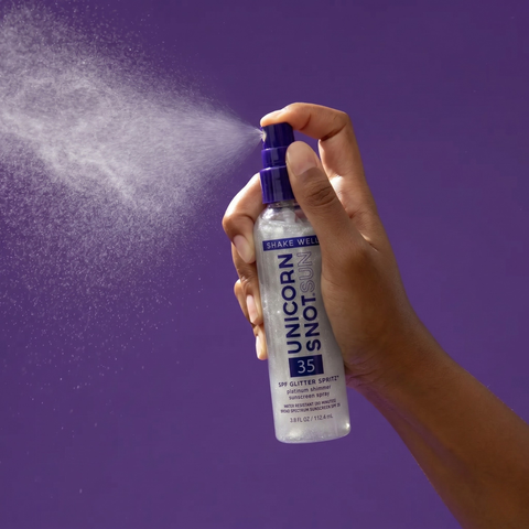 SPF 35 Glitter Spritz | Sunscreen Spray | Platinum
