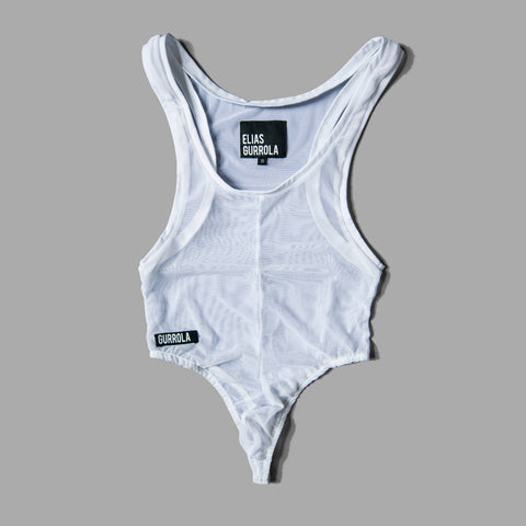 High Cut Mesh Bodythong - White | Elias Gurrola