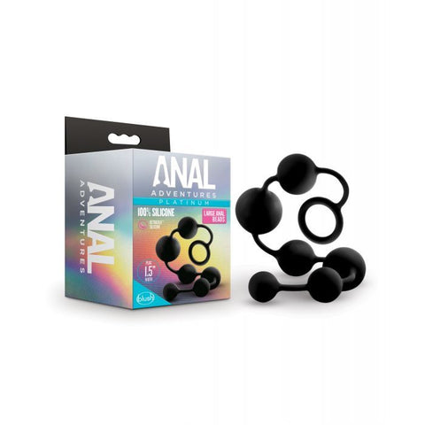 Anal Adventures Platinum Silicone Anal Beads - Large Black