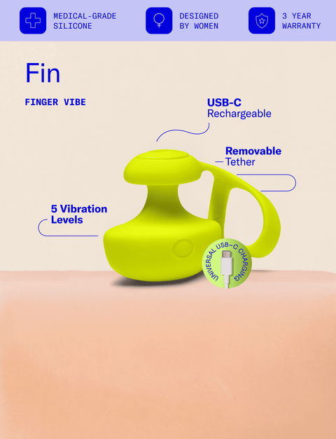 Green finger vibe with USB-C rechargeable feature on a beige background