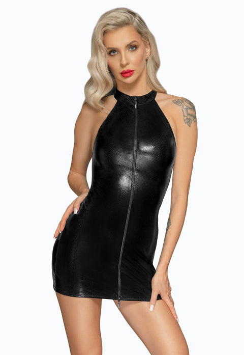 F278 Snake Wetlook Mini-dress | Noir