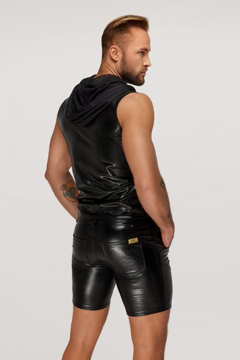 H066 Snake Wetlook Sleeveless Hoodie  | Noir