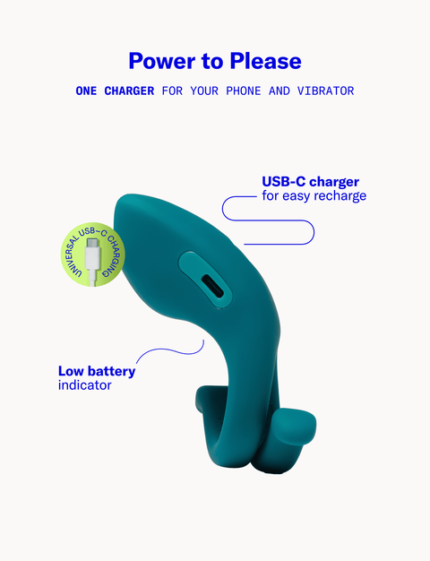 Teal C-ring with USB-C charging feature on a white background