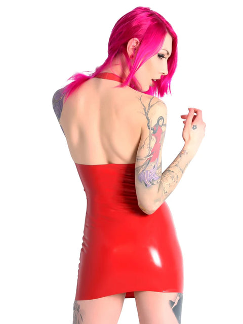 Red Mini Halter Latex Dress | Honour Latex