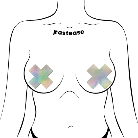 Plus X Silver Holographic Cross Nipple Pasties