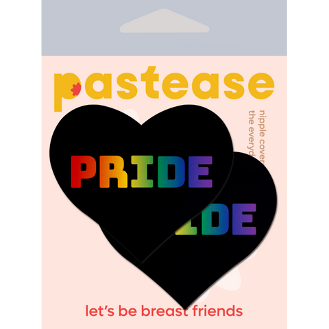 Love: Rainbow 'PRIDE' on Black Heart Nipple Pasties