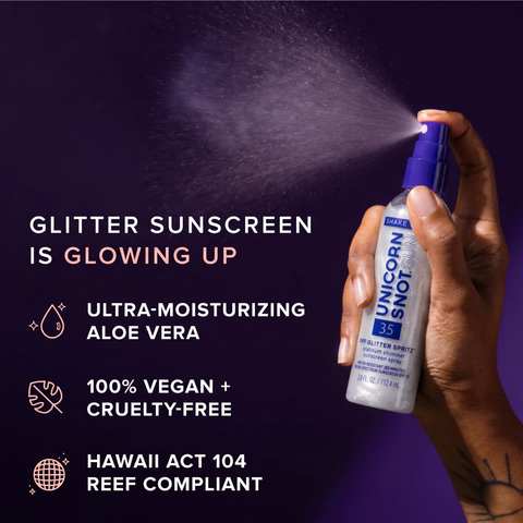 SPF 35 Glitter Spritz | Sunscreen Spray | Platinum