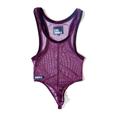 High Cut Mesh Bodythong - Merlot | Elias Gurrola