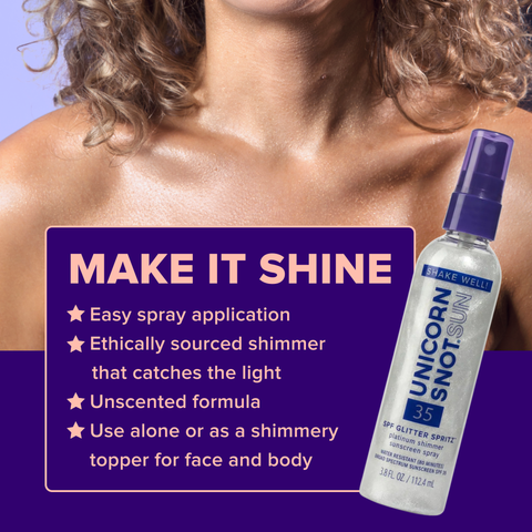 SPF 35 Glitter Spritz | Sunscreen Spray | Platinum