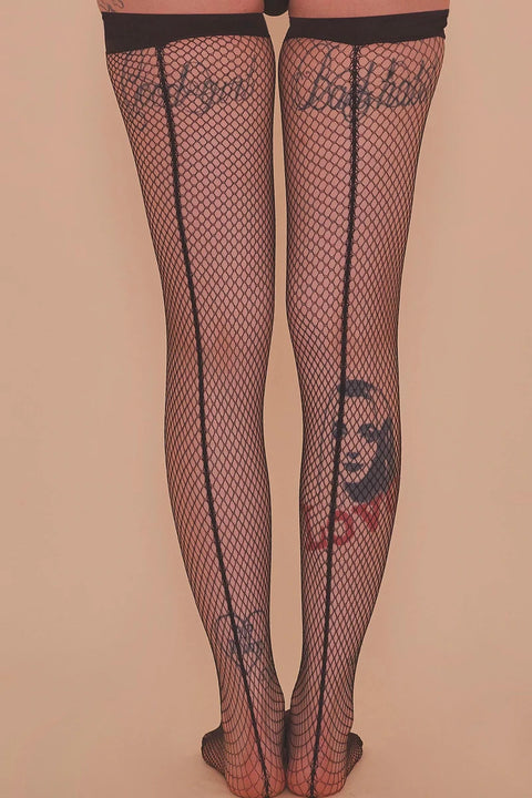 Fishnet Seamed Black Hold-ups | Bettie Page