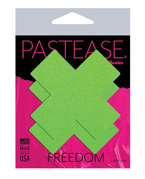 Neon Green Cross X Black Light Reactive Pasties | Pastease