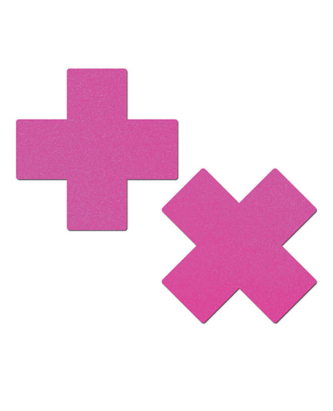 Neon Pink Cross X Black Light Reactive Pasties | Pastease