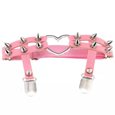 Studded Heart Garter- Pink