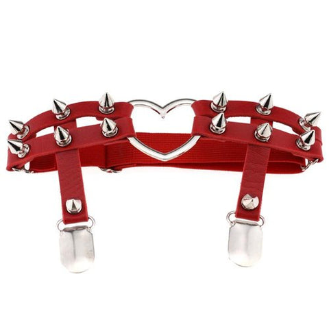 Studded Heart Garter- Red