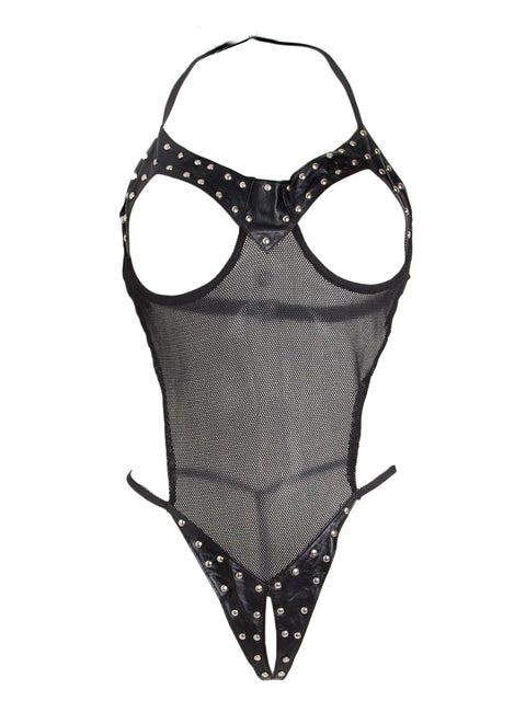Leather & Net Open Crotch Bodysuit | Honour