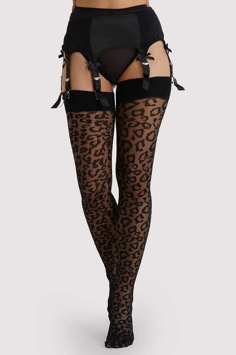 Leopard Knit Stockings Black | Bettie Page