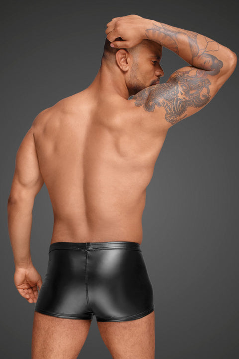 H054 Powerwetlook men's shorts with decorative PVC pleats | Noir