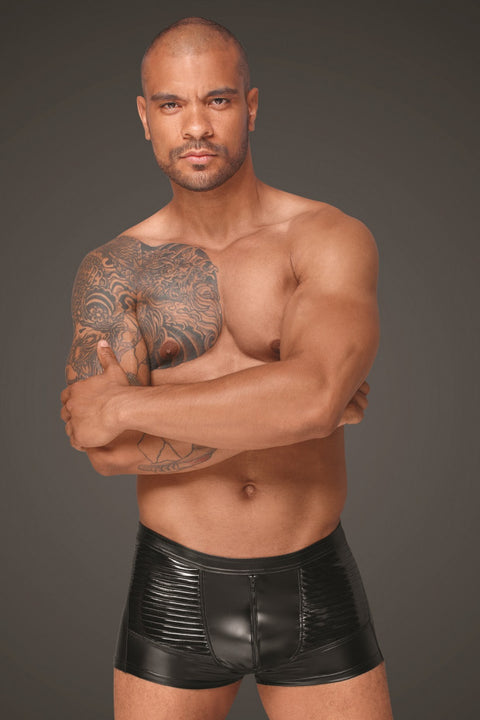 H054 Powerwetlook men's shorts with decorative PVC pleats | Noir