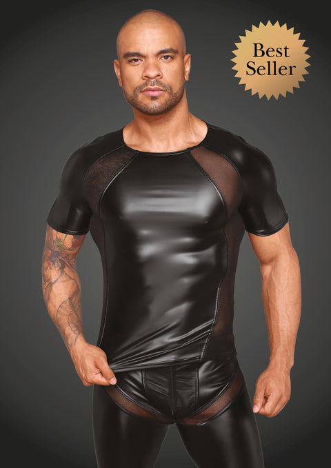 H056 Power Wet Look Men's T-Shirt | Noir