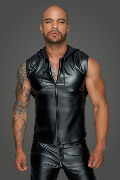 H062 Hooded Shirt with 2-way zipper | Noir