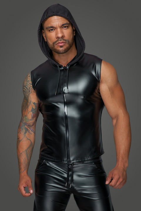 H062 Hooded Shirt with 2-way zipper | Noir